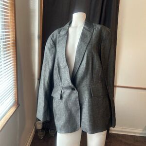 Talbots Gray/Black 1 button Linen blend blazer, size 18W